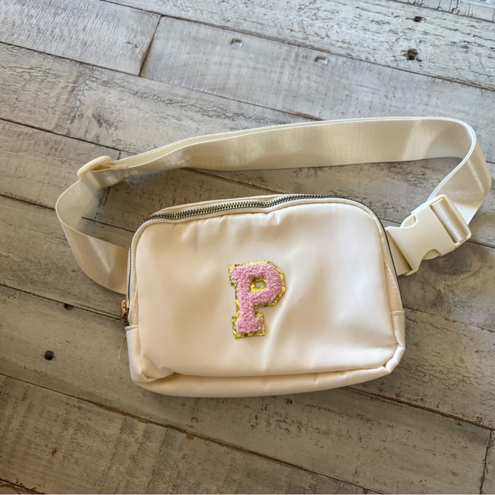 Cream Crossbody Bag with Pink monogram